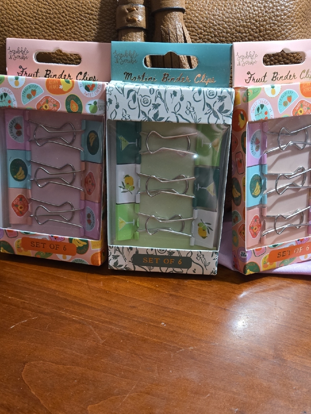 Cute Fruit & Mint Binder Clips 3 Sets of 6 - Pink, Green